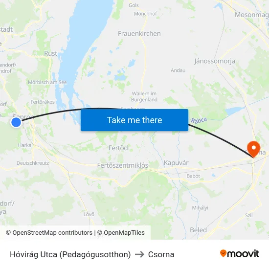 Hóvirág Utca (Pedagógusotthon) to Csorna map