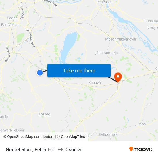 Görbehalom, Fehér Híd to Csorna map