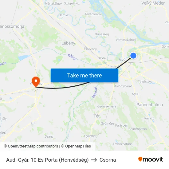 Audi-Gyár, 10-Es Porta (Honvédség) to Csorna map