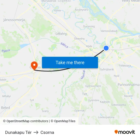 Dunakapu Tér to Csorna map