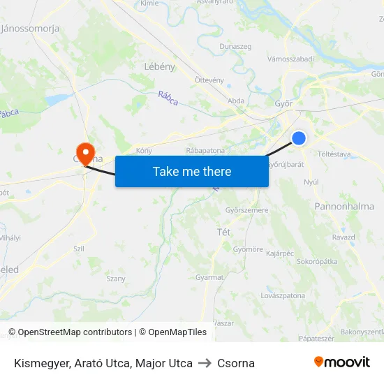 Kismegyer, Arató Utca, Major Utca to Csorna map