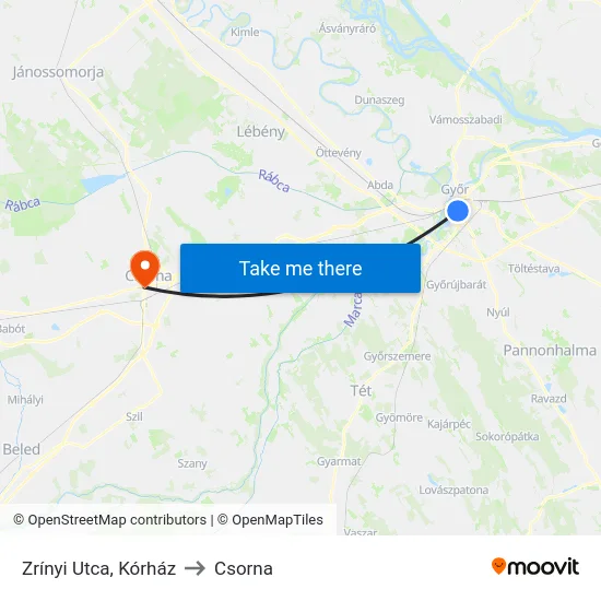 Zrínyi Utca, Kórház to Csorna map
