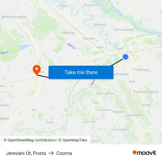 Jereváni Út, Posta to Csorna map