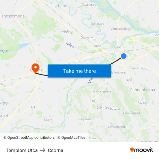 Templom Utca to Csorna map