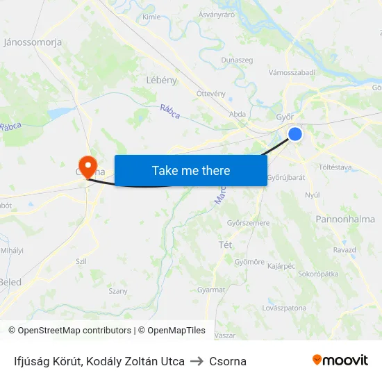 Ifjúság Körút, Kodály Zoltán Utca to Csorna map