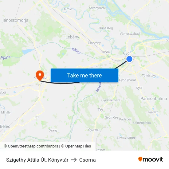 Szigethy Attila Út, Könyvtár to Csorna map