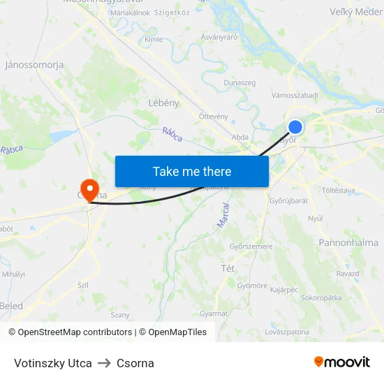 Votinszky Utca to Csorna map