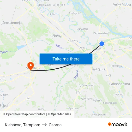 Kisbácsa, Templom to Csorna map