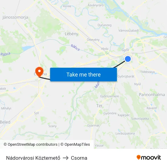 Nádorvárosi Köztemető to Csorna map