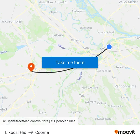Likócsi Híd to Csorna map