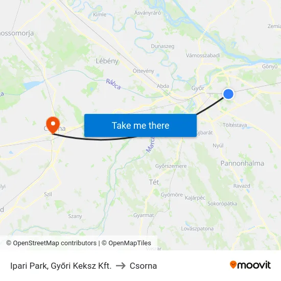 Ipari Park, Győri Keksz Kft. to Csorna map