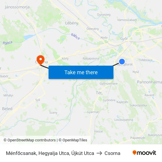 Ménfőcsanak, Hegyalja Utca, Újkút Utca to Csorna map
