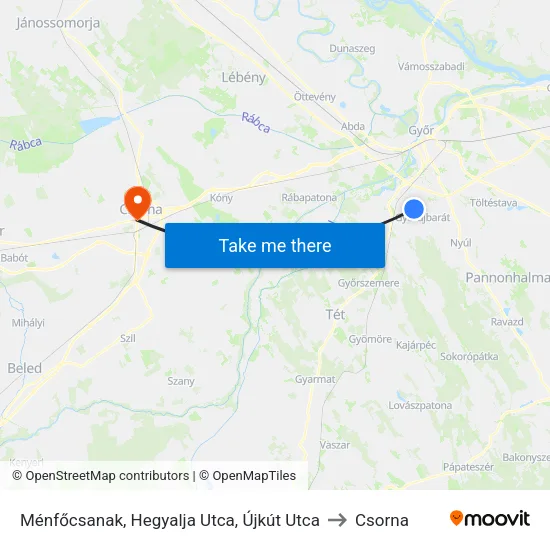 Ménfőcsanak, Hegyalja Utca, Újkút Utca to Csorna map