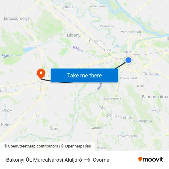 Bakonyi Út, Marcalvárosi Aluljáró to Csorna map