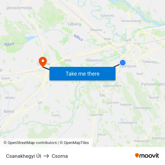 Csanakhegyi Út to Csorna map