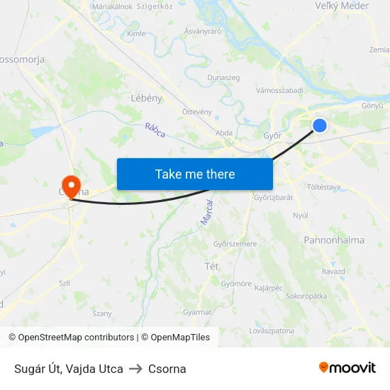 Sugár Út, Vajda Utca to Csorna map