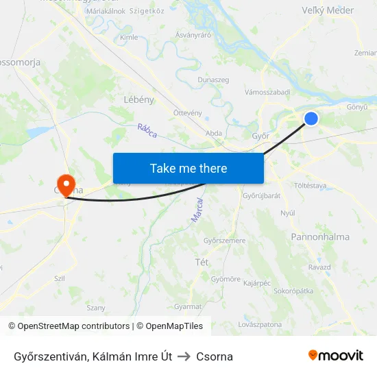 Győrszentiván, Kálmán Imre Út to Csorna map