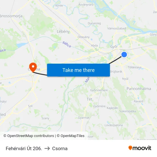 Fehérvári Út 206. to Csorna map