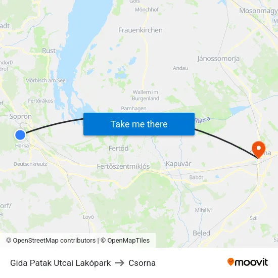 Gida Patak Utcai Lakópark to Csorna map
