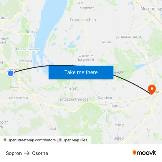 Sopron to Csorna map