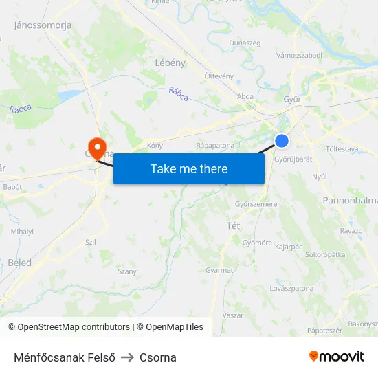 Ménfőcsanak Felső to Csorna map