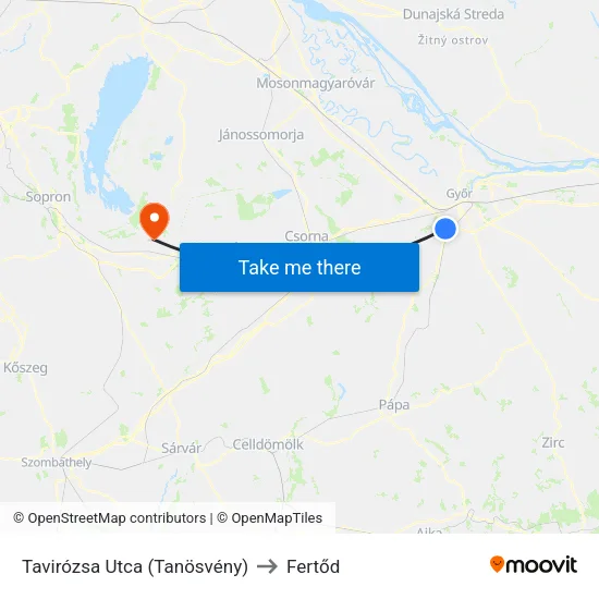 Tavirózsa Utca (Tanösvény) to Fertőd map