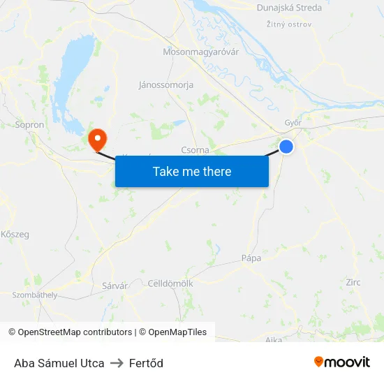 Aba Sámuel Utca to Fertőd map