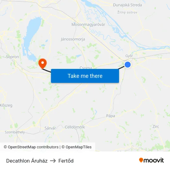 Decathlon Áruház to Fertőd map