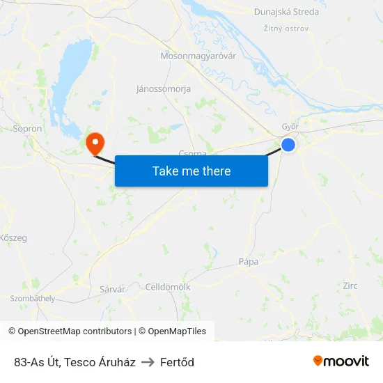 83-As Út, Tesco Áruház to Fertőd map