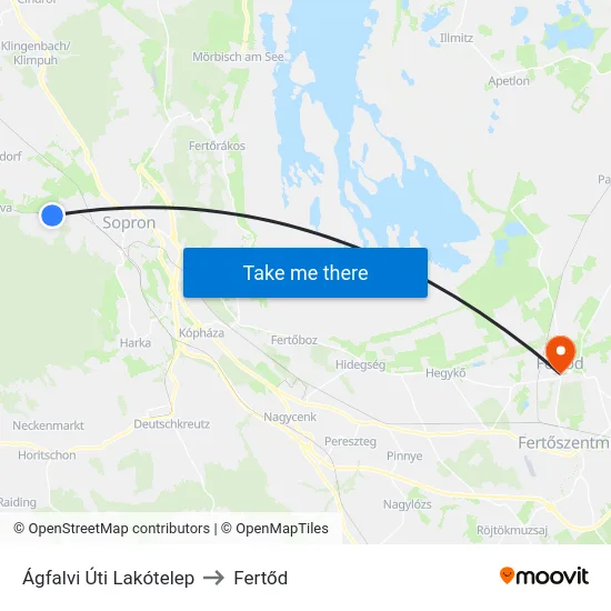 Ágfalvi Úti Lakótelep to Fertőd map