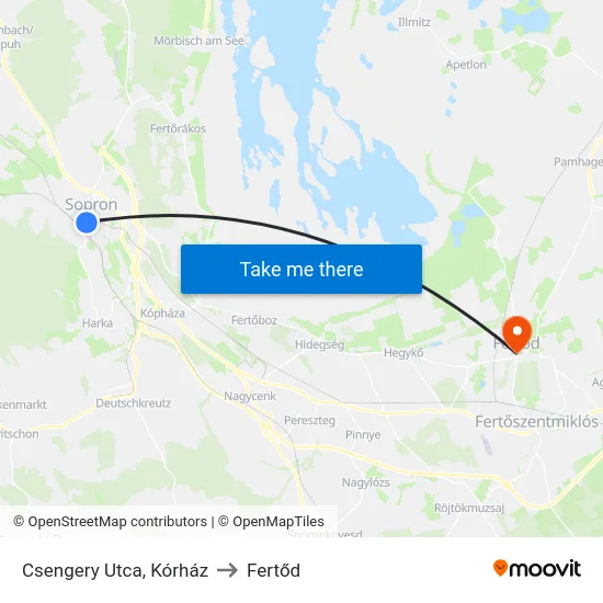 Csengery Utca, Kórház to Fertőd map