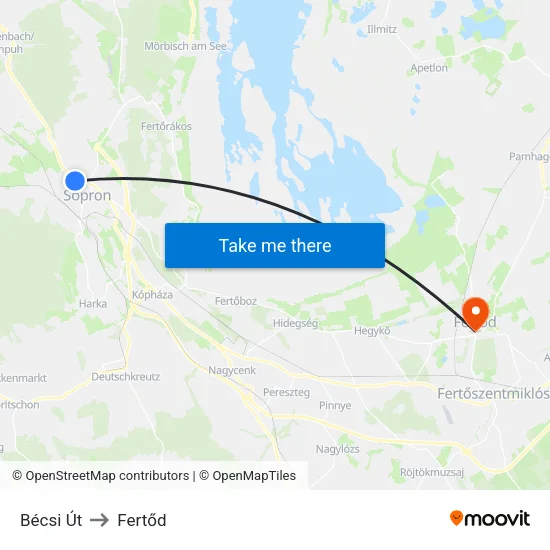 Bécsi Út to Fertőd map