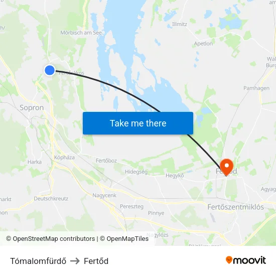 Tómalomfürdő to Fertőd map