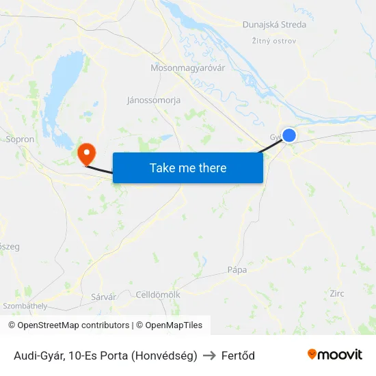 Audi-Gyár, 10-Es Porta (Honvédség) to Fertőd map