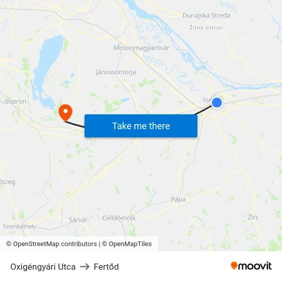 Oxigéngyári Utca to Fertőd map