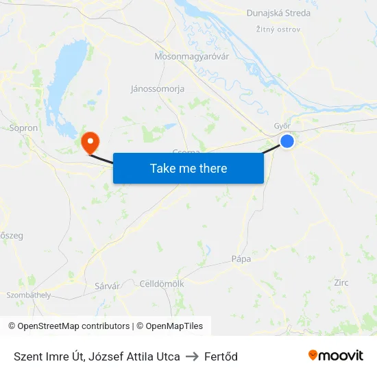 Szent Imre Út, József Attila Utca to Fertőd map