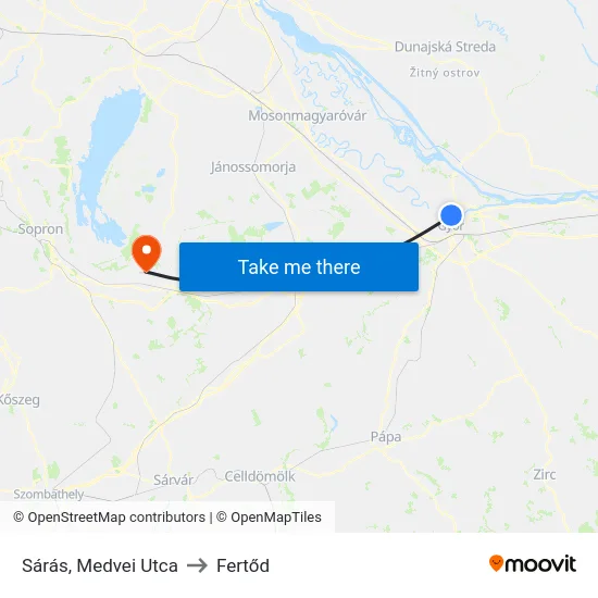 Sárás, Medvei Utca to Fertőd map