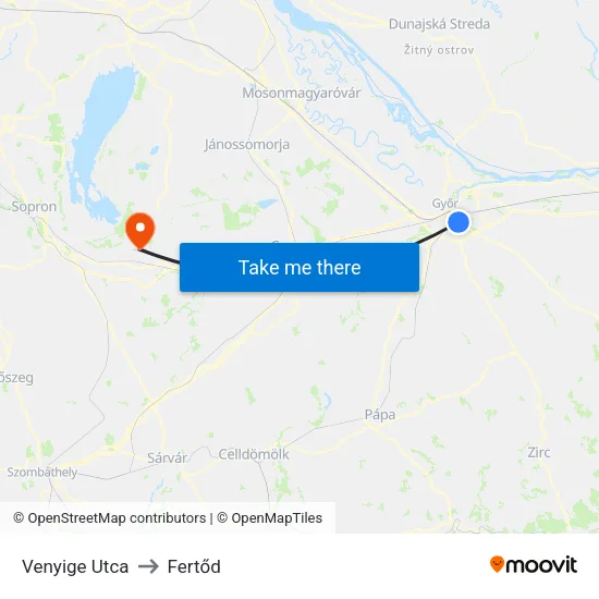 Venyige Utca to Fertőd map