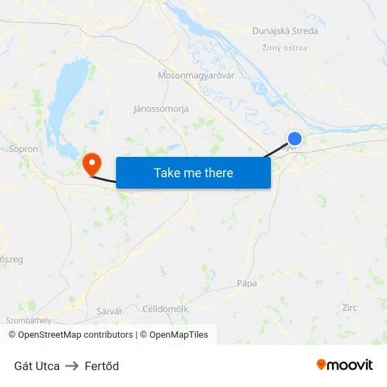 Gát Utca to Fertőd map