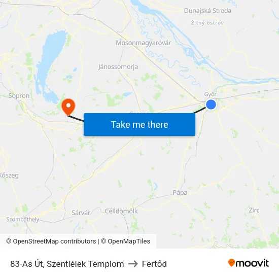 83-As Út, Szentlélek Templom to Fertőd map