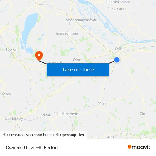 Csanaki Utca to Fertőd map