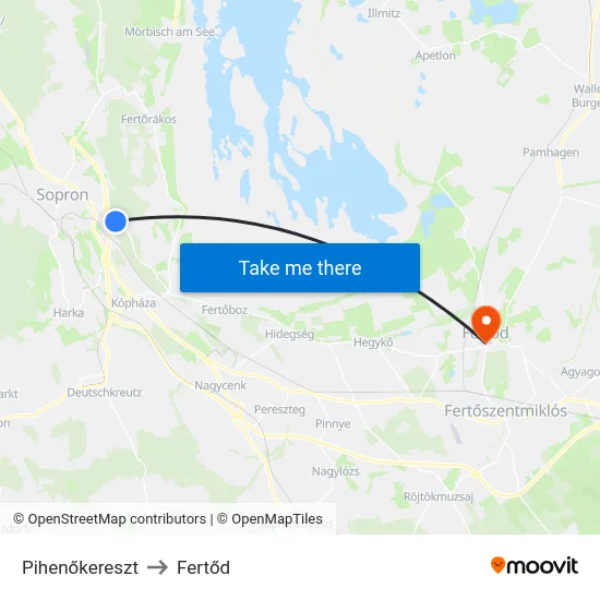 Pihenőkereszt to Fertőd map