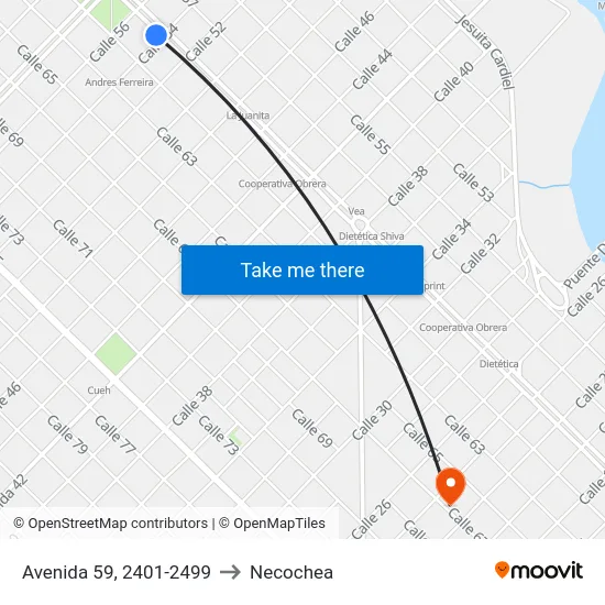 Avenida 59, 2401-2499 to Necochea map