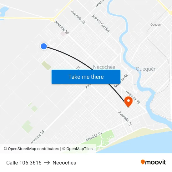 Calle 106 3615 to Necochea map