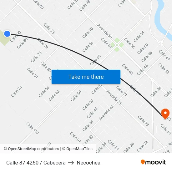 Calle 87 4250 / Cabecera to Necochea map