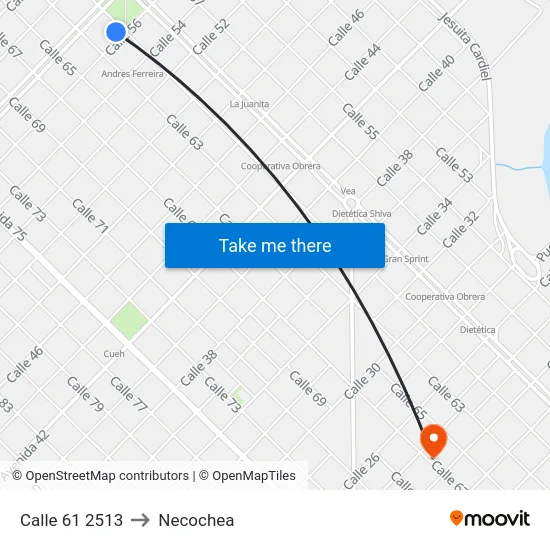 Calle 61 2513 to Necochea map