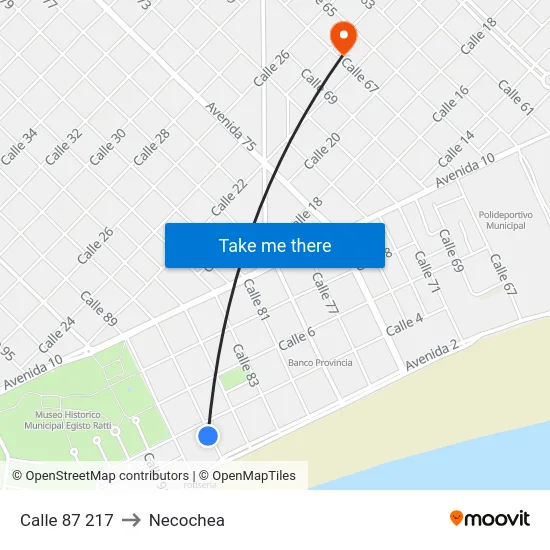 Calle 87 217 to Necochea map