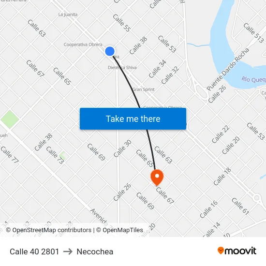 Calle 40 2801 to Necochea map