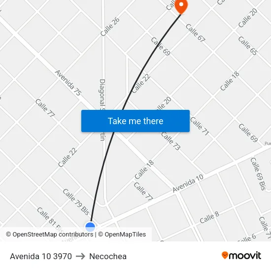 Avenida 10 3970 to Necochea map