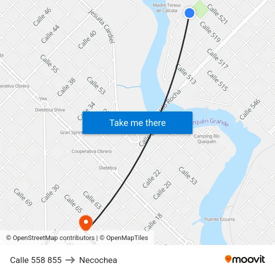 Calle 558 855 to Necochea map